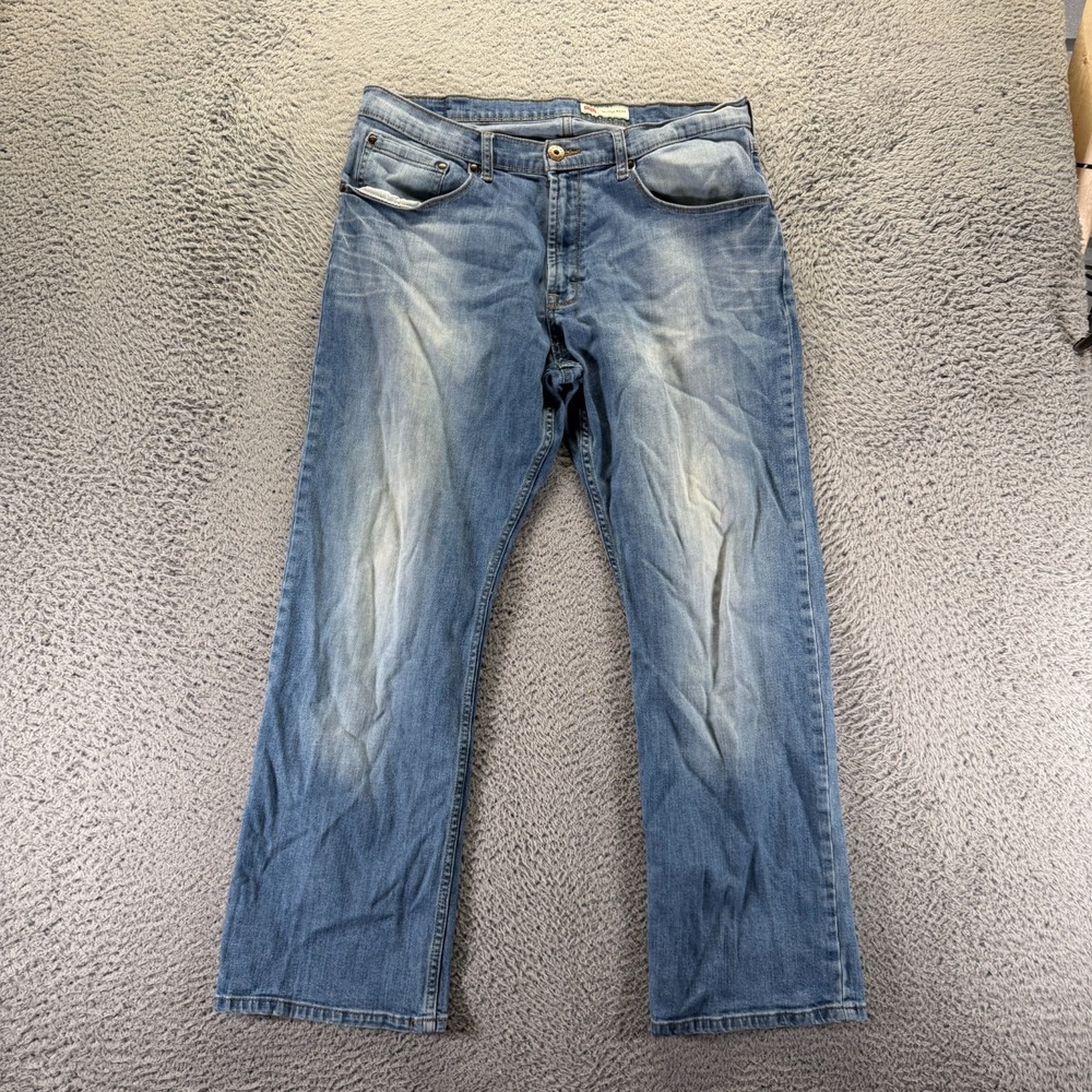 Wrangler Jeans Mens 36x30 Blue Cotton Denim Bootcut Relaxed Travel Faded Stretch